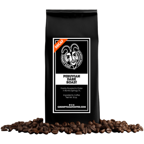 Peruvian Decaf Coffee beans roasted by Grumpy Goat Coffee